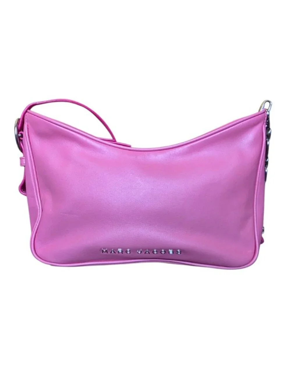 Marc Jacobs Tempo Baguette Shoulder Bag Pink Lemonade Leather Purse Silver